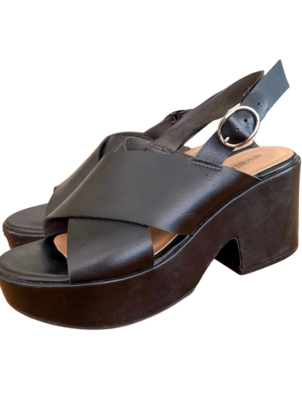 Seychelles Black Crisscross Platform Slingback Sandals Size 7.5